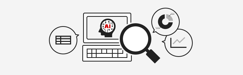 AI�ɂ�鍂�x�ȃf�[�^���͂̃C���[�W�BPC�̉�ʂɕ\�����ꂽAI�����ዾ�Ńf�[�^�𕪐͂��A�O���t�⃊�X�g���o�́B