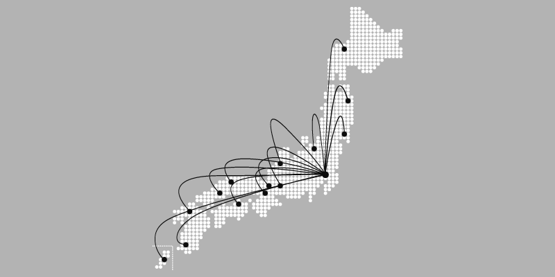 「さくらのクラウド」の高速・大容量ネットワークのイメージ図。日本地図上に示された北海道・東京・大阪のデータセンター拠点が、強力なバックボーンで接続されていることを表現しています。